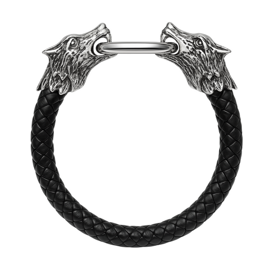 PULSERA LOBOS CUERO